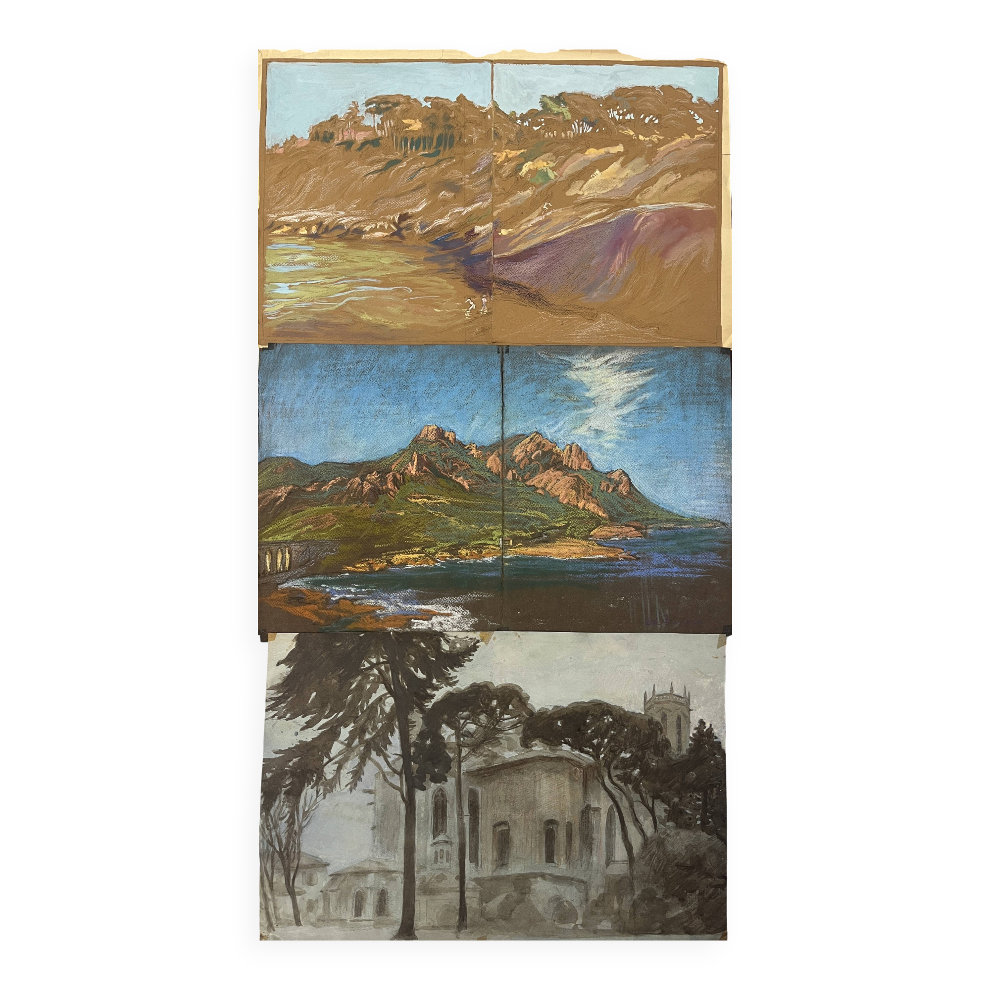Tableaux lot 3 études Pastel Ed. Pannetier (1884-1965) Paysages