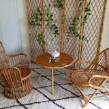 Rattan and oak coffee table from the 60s