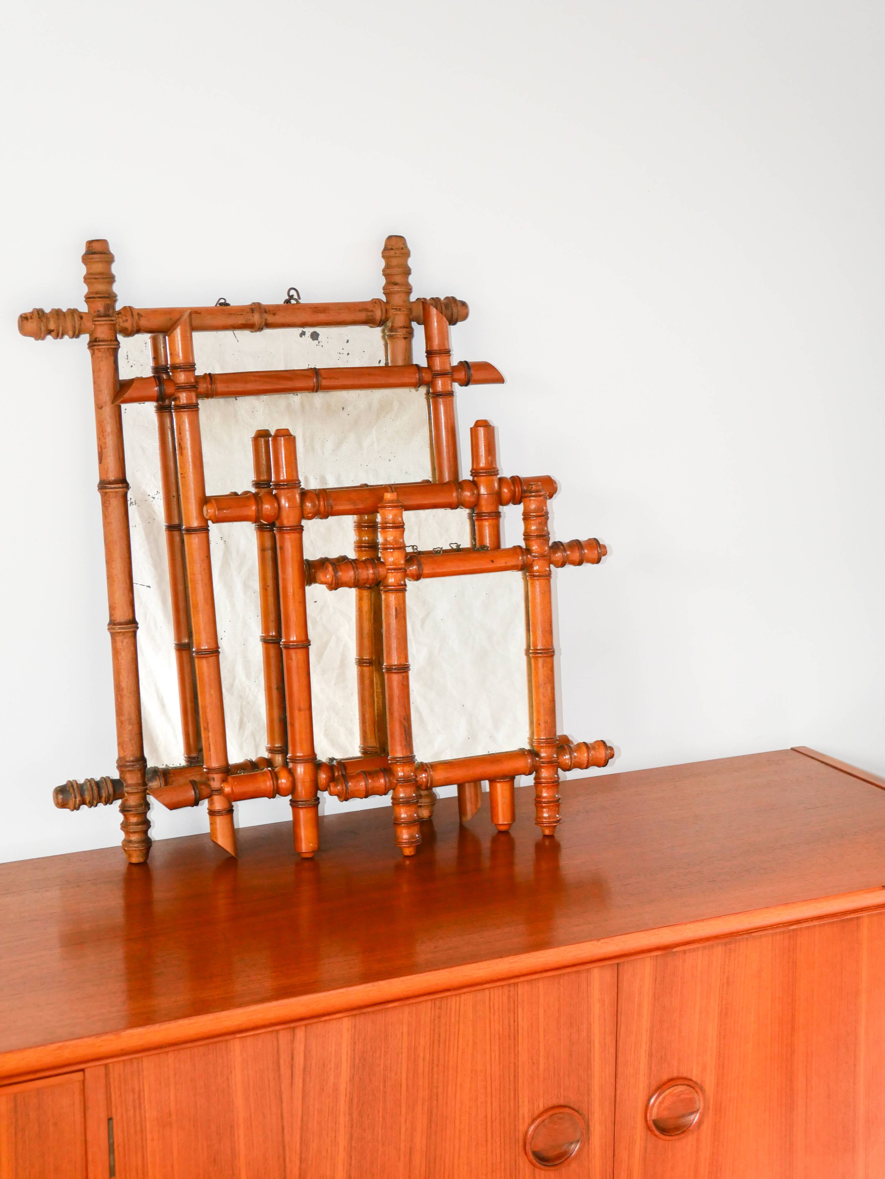 Bamboo effect wooden barber mirror 62 x 47 cm