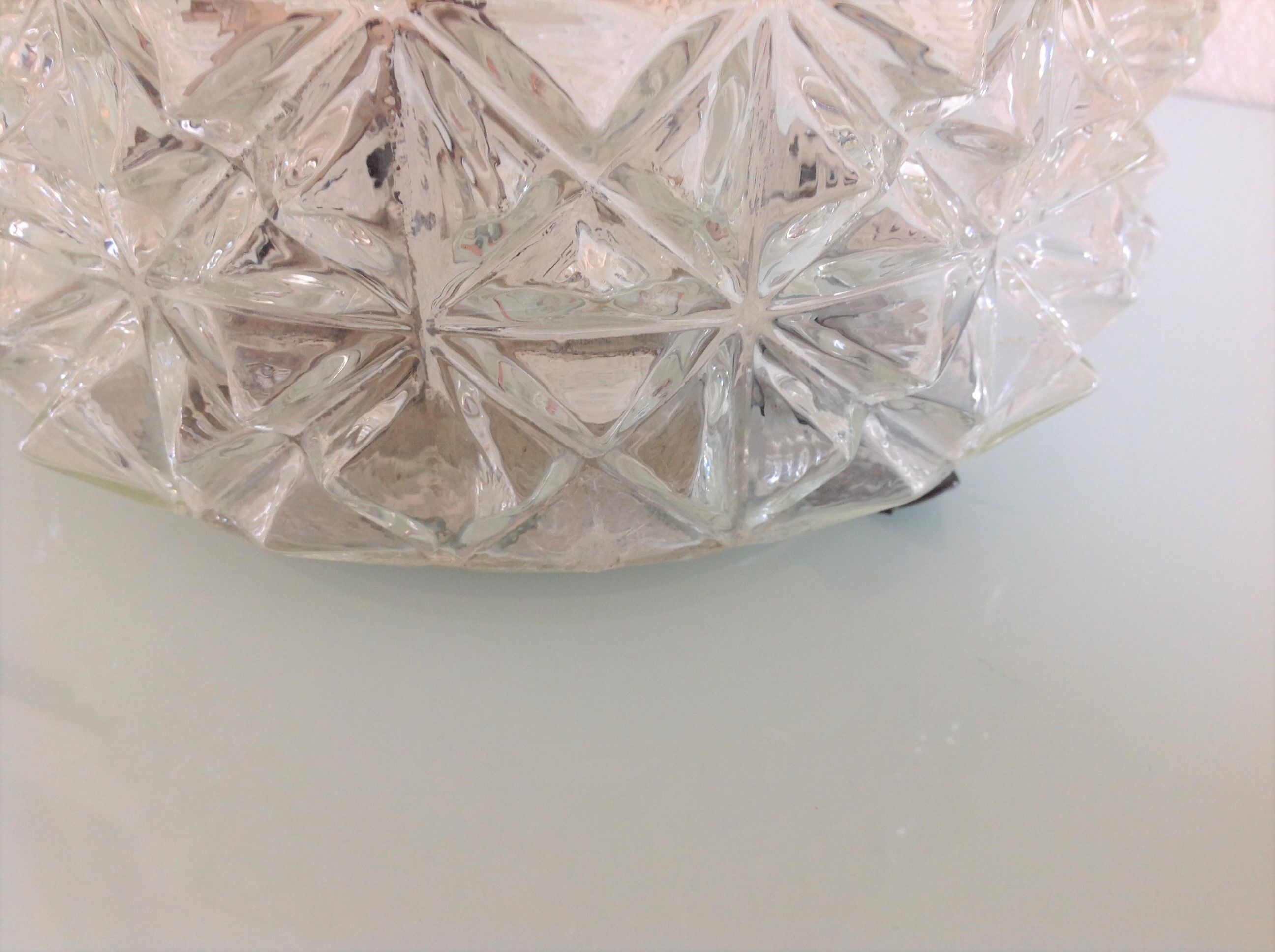 Vintage structured glass round ceiling lamp 60s-70s