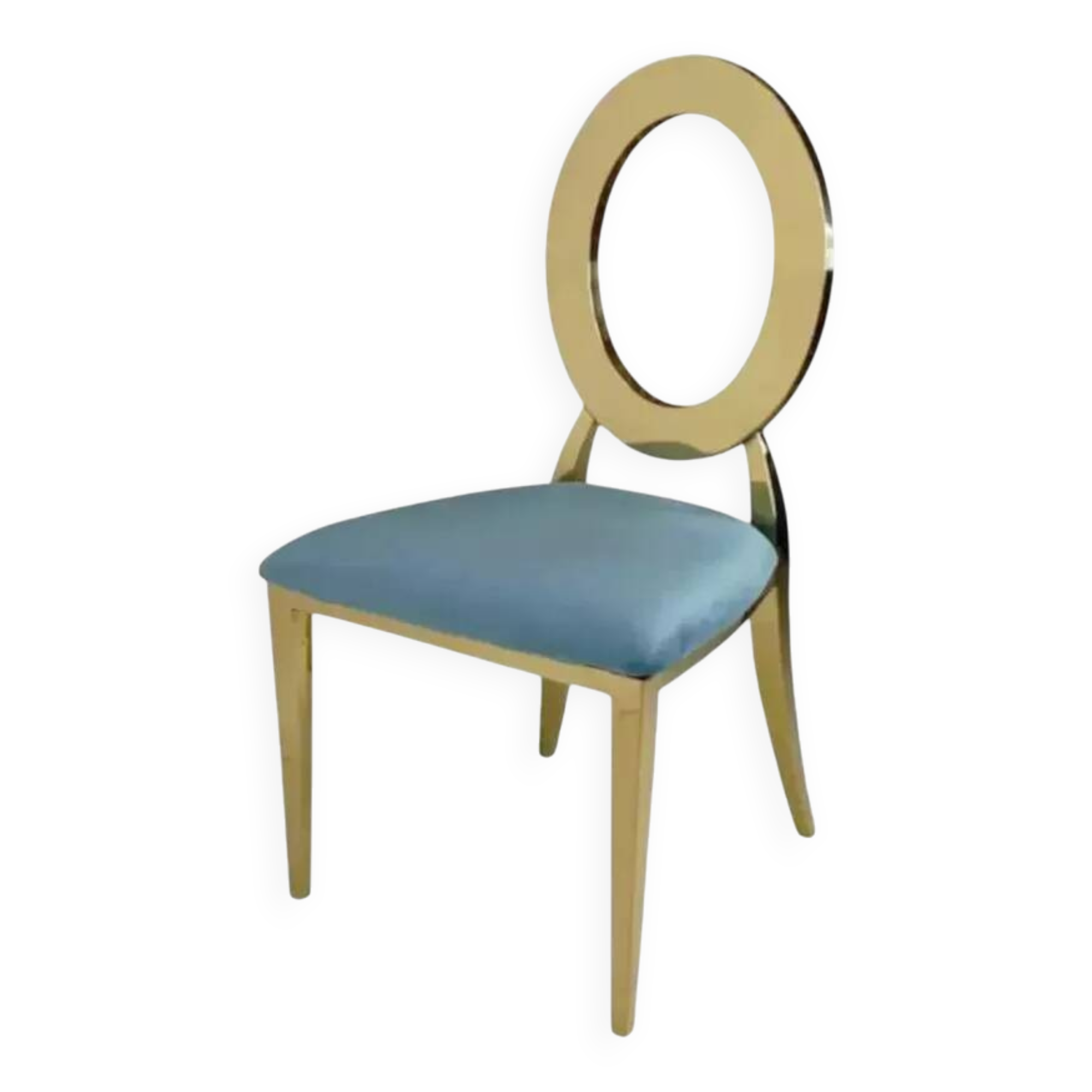 Chaise doré et assise velours turquoise