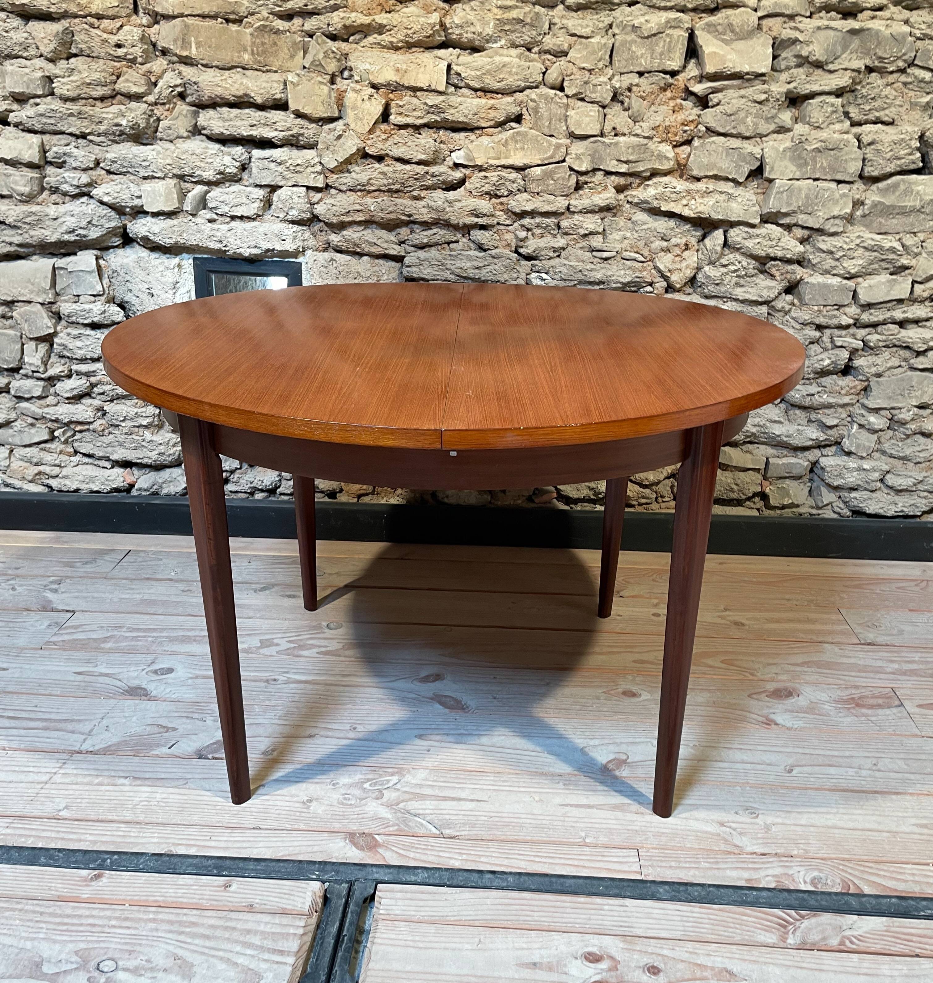 Teak table, vintage Scandinavian style from the 1960s, with hidden extension