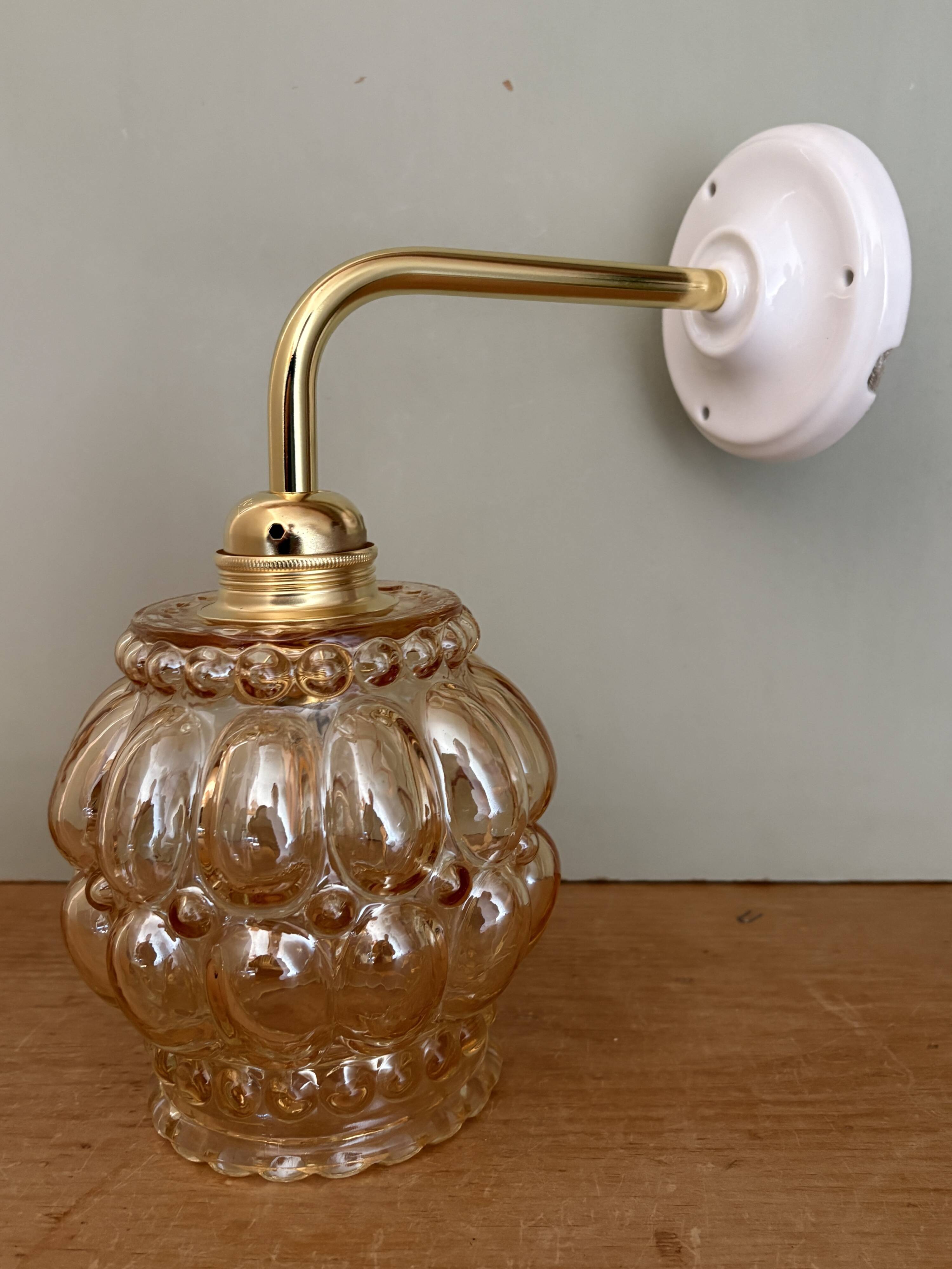 Vintage globe angled wall light in bubbled glass
