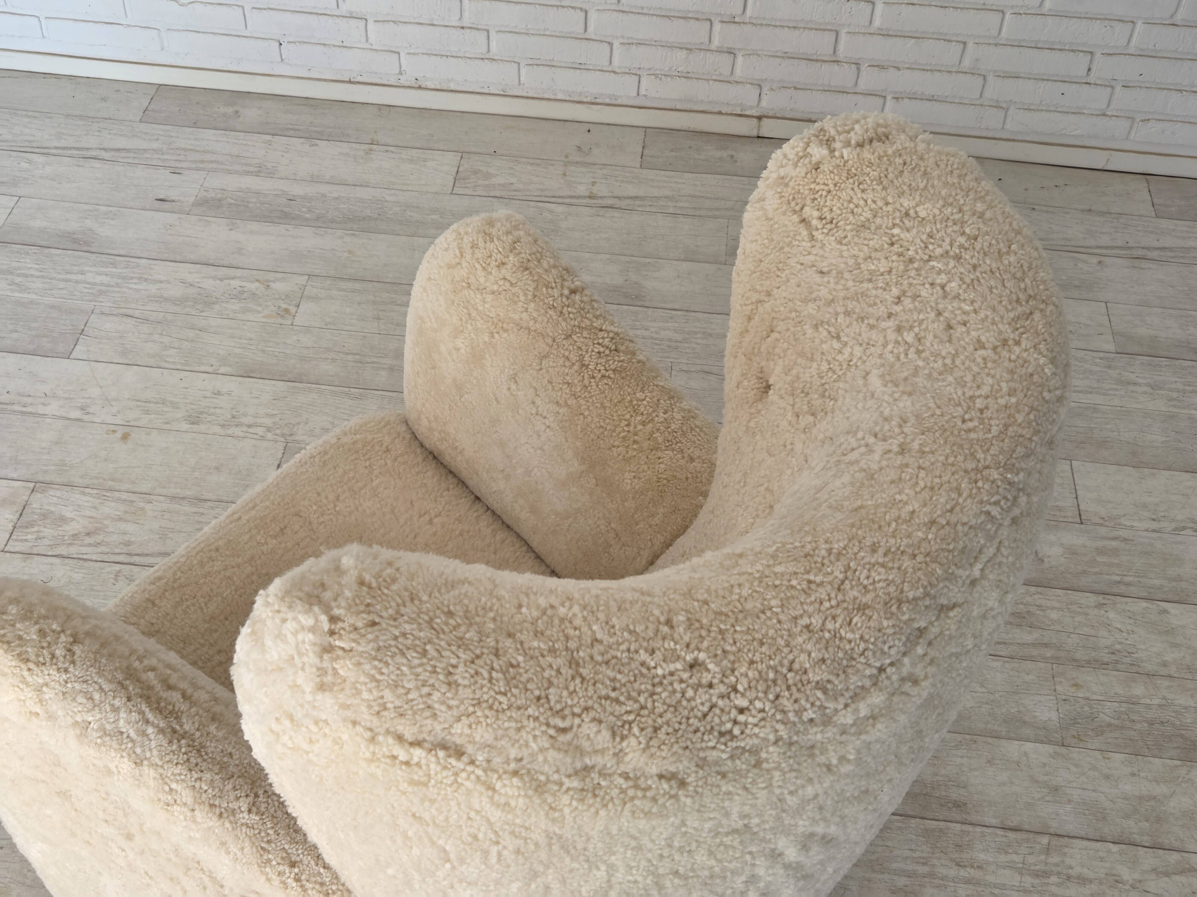 1960s, Danish armchair, genuine sheepskin "Canberra", reupholstered.