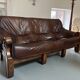 Ensemble Canapé et 2 Fauteuils Années 60 en Bois et Cuir