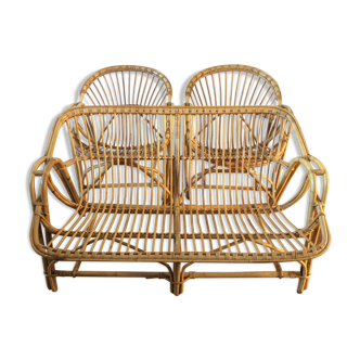 Bench and 2 rattan chairs