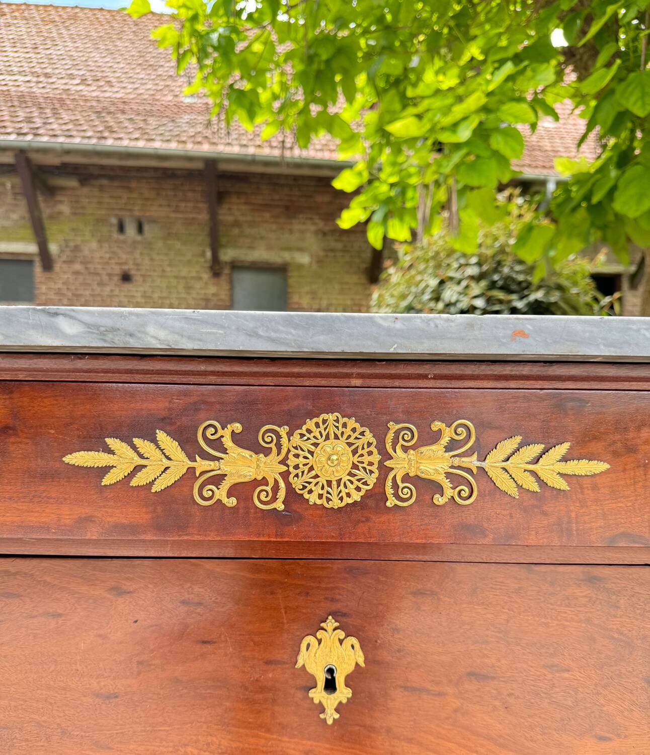 Rare empire period mahogany chest of drawers stamped courte