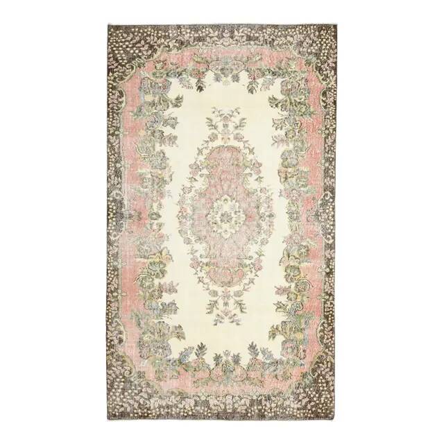 1970s Vintage Turkish Oushak Handmade Wool Cotton Beige Area Rug 179x311