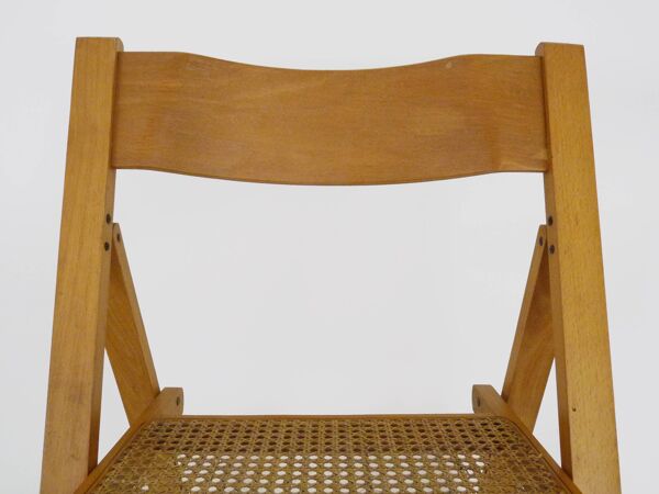 Paire de chaises pliantes vintage en Hêtre et cannage. Italie années 70