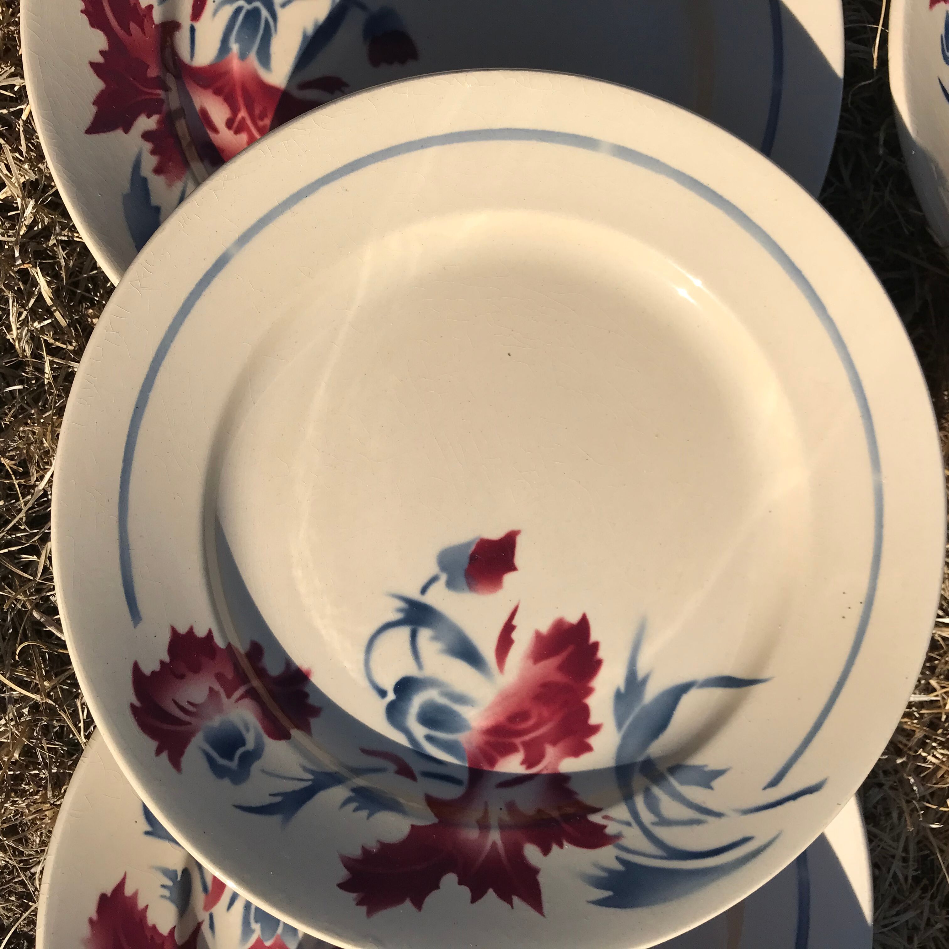 Set of 10 vintage flat plates in Lunéville earthenware