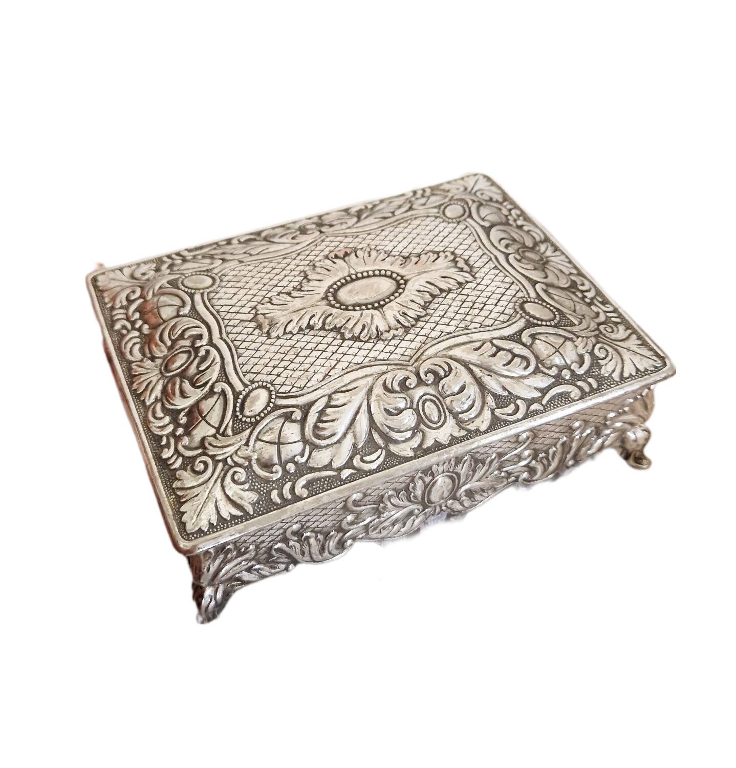 Vintage silver metal jewelry box