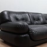 3-Seater black leather Sapporo sofa by Mobil Girgi 1970s
