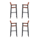 Set of 4 bar stools with backrest, made of natural leather in toasted colour.