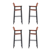 Set of 4 bar stools with backrest, made of natural leather in toasted colour.