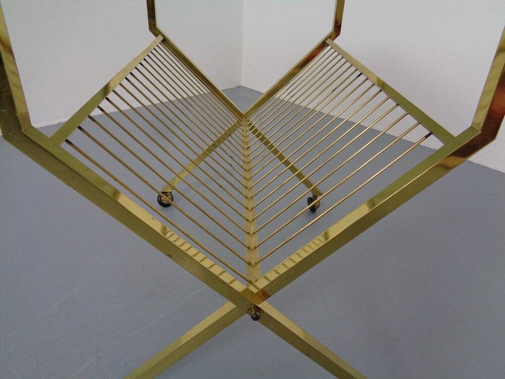 French brass and glass cart with magazine rack, 1960s