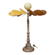 Turned wooden foot lamp and linen and rattan petals
