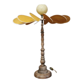 Turned wooden foot lamp and linen and rattan petals