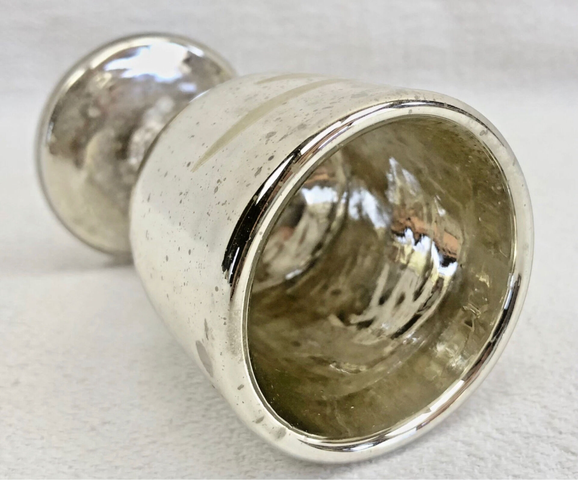 Painted blown glass egg cup with mercury gilding, 19th century.