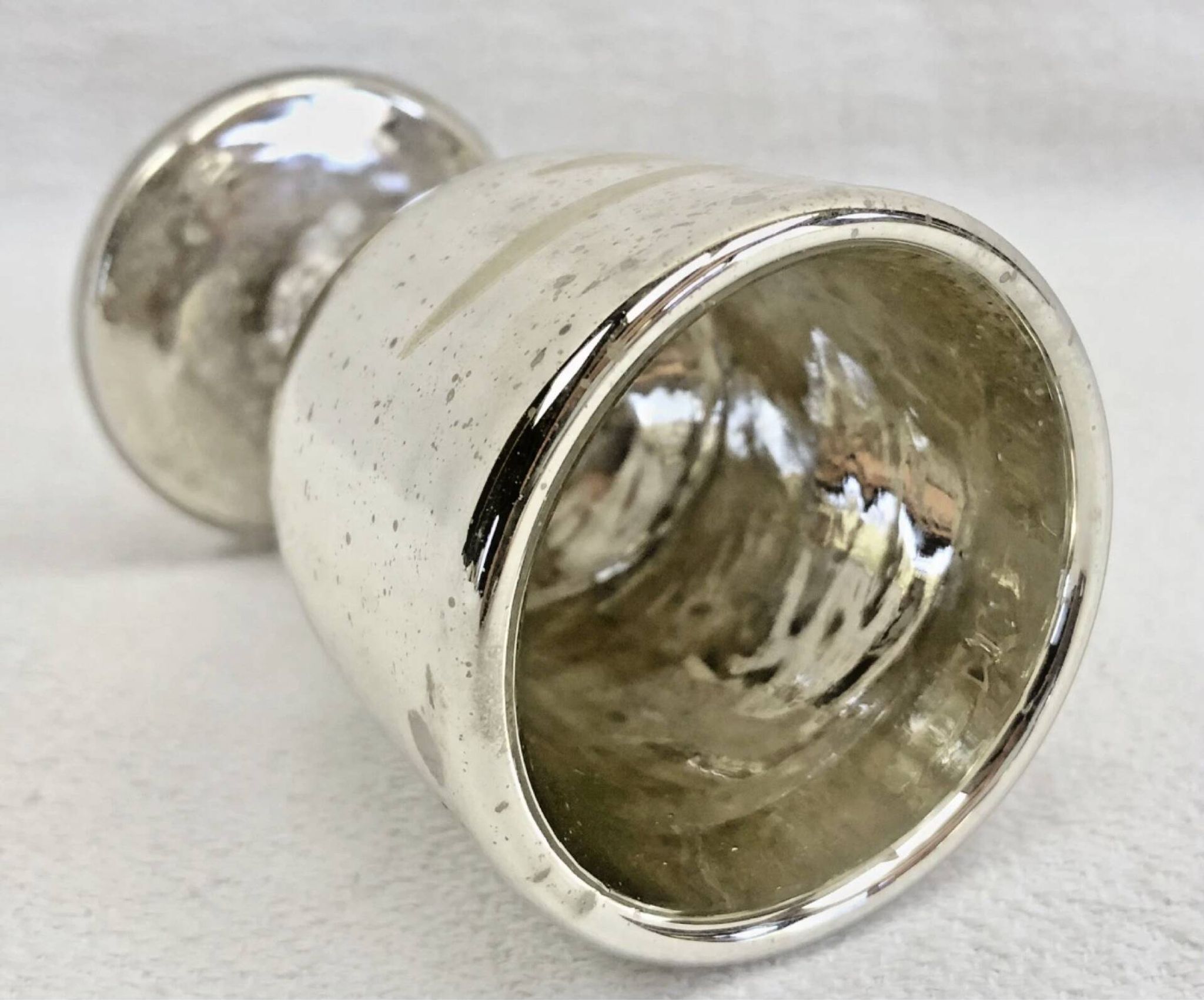 Painted blown glass egg cup with mercury gilding, 19th century.