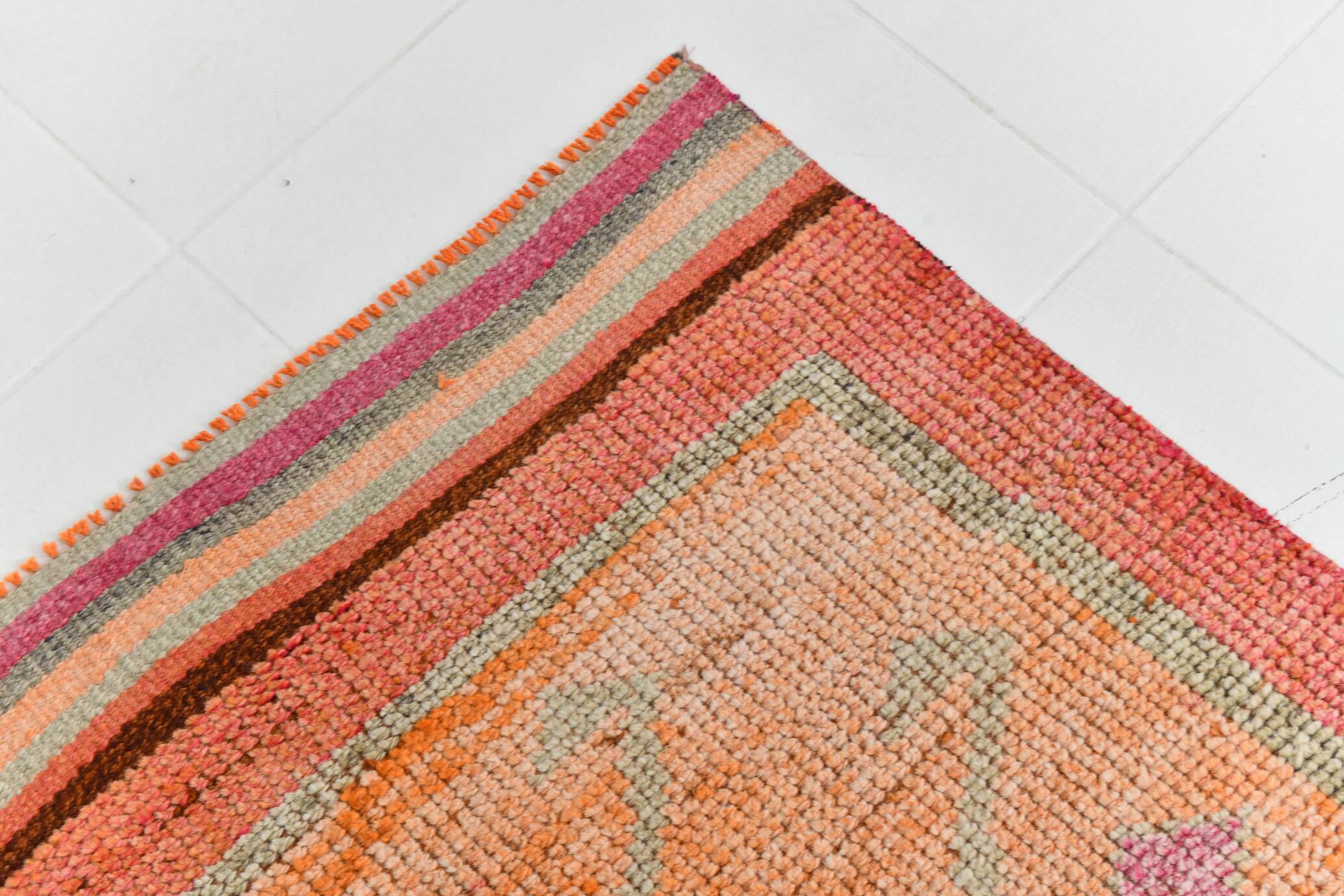 Pastel Tones Geometric Turkish Vintage Hallway Runner Rug, 95x345 Cm