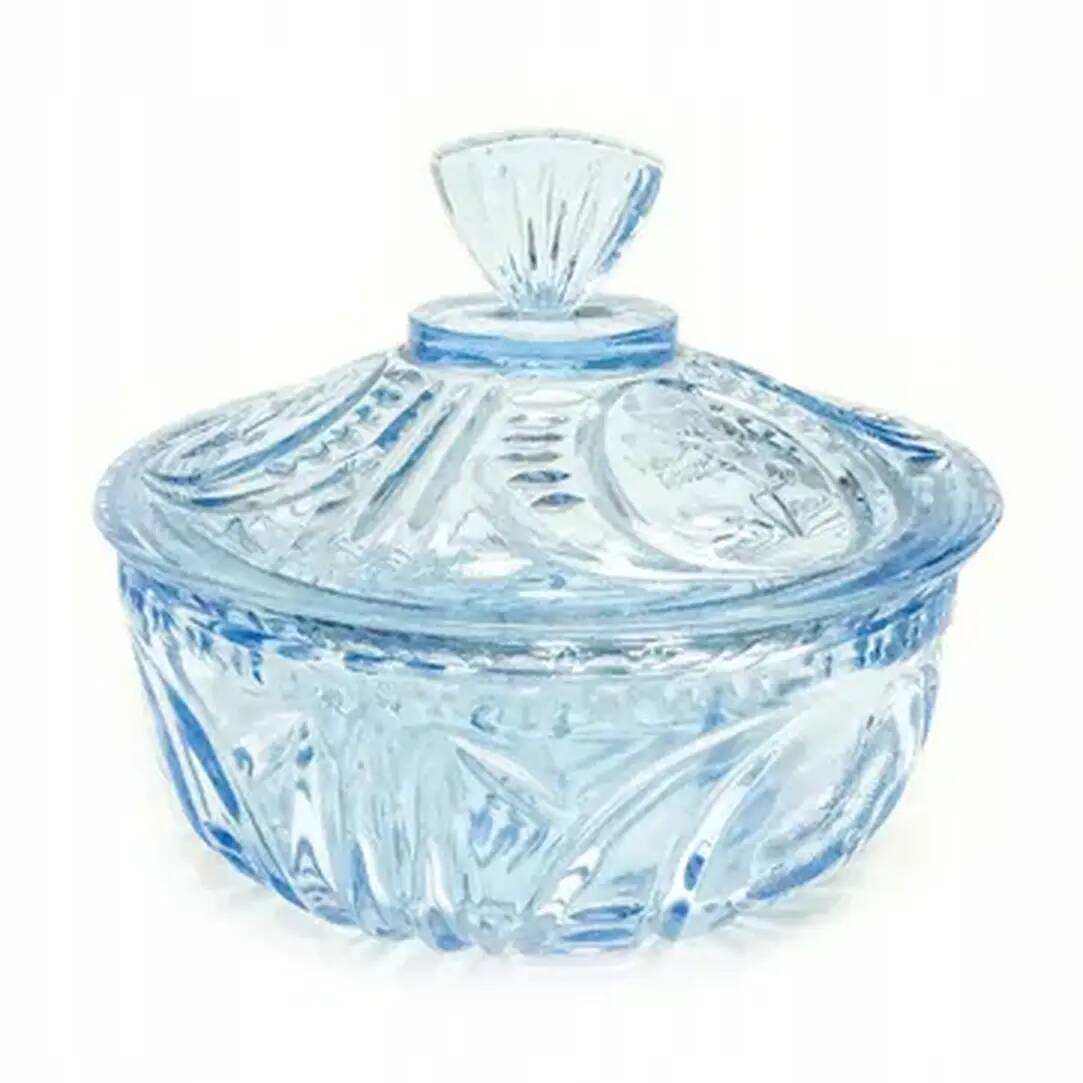Art Deco bonbonniere, turquoise pressed glass, Germany, 1950s