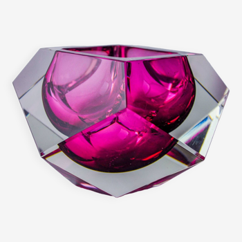 Sommerso Rose ashtray by seguso, faceted glass, murano, italy, 1970