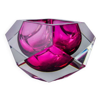 Sommerso Rose ashtray by seguso, faceted glass, murano, italy, 1970