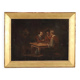 Old painting "The Chess Players" in pencil on paper, 19th century.