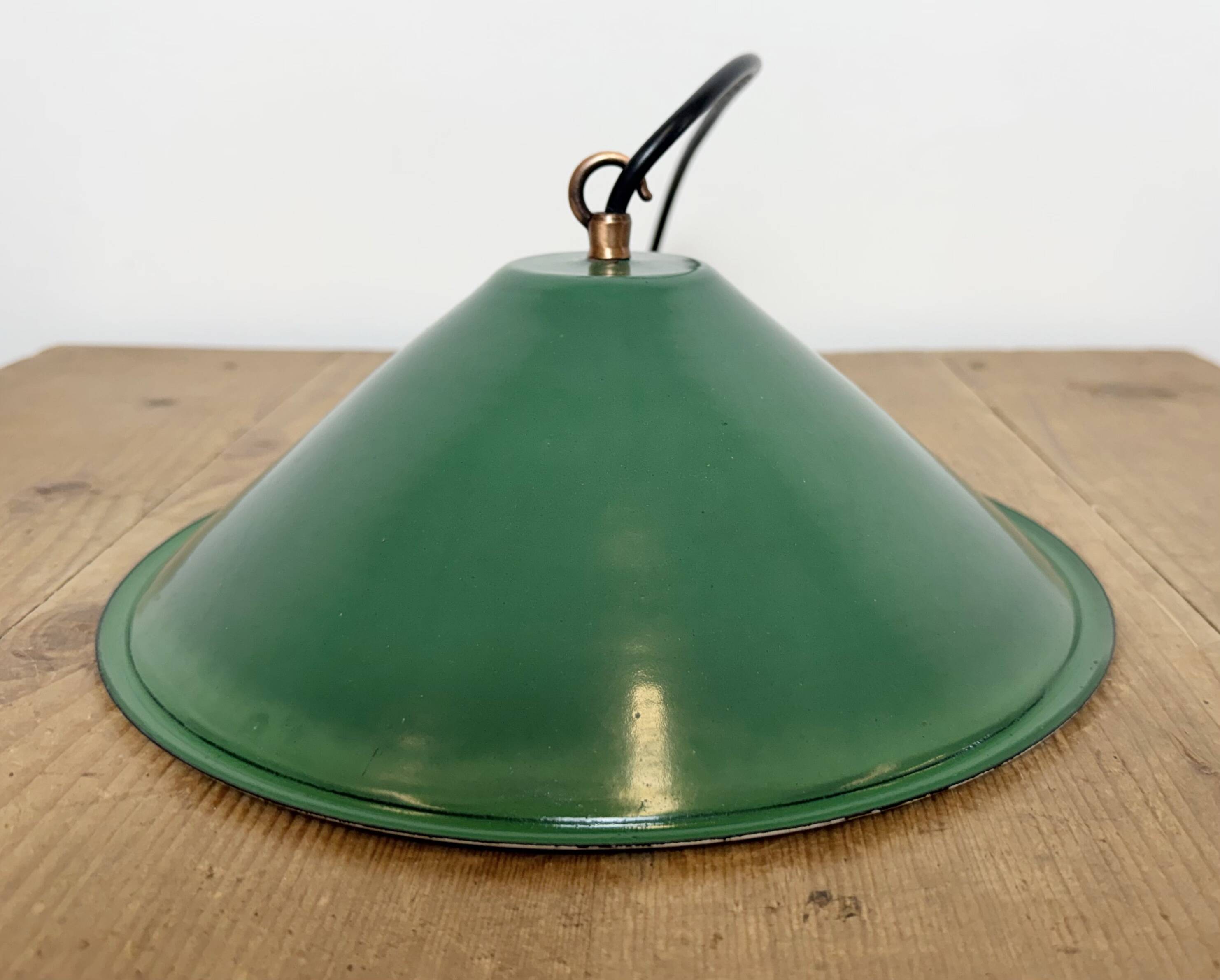 Industrial British Green Enamel Factory Pendant Lamp, 1950s