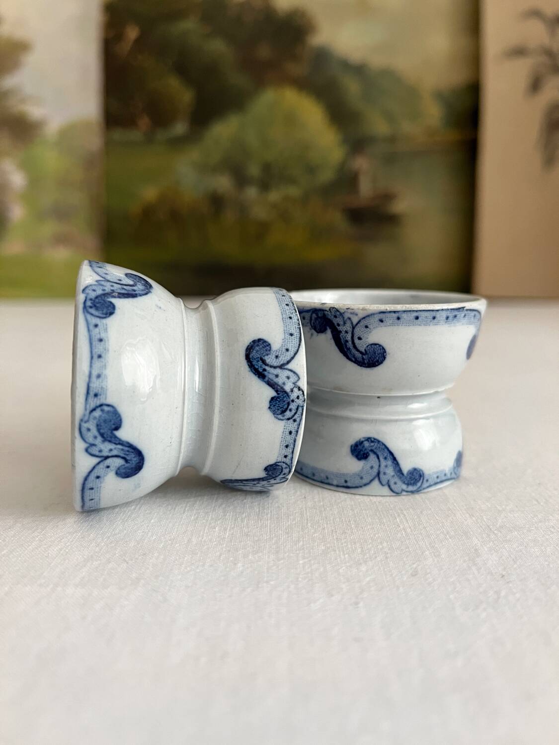 2 old diabolo egg cups, iron earth “Dutch” Creil and Montereau