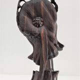 Wooden bust of woman with floral headdress sculptural work of the 60s-70s