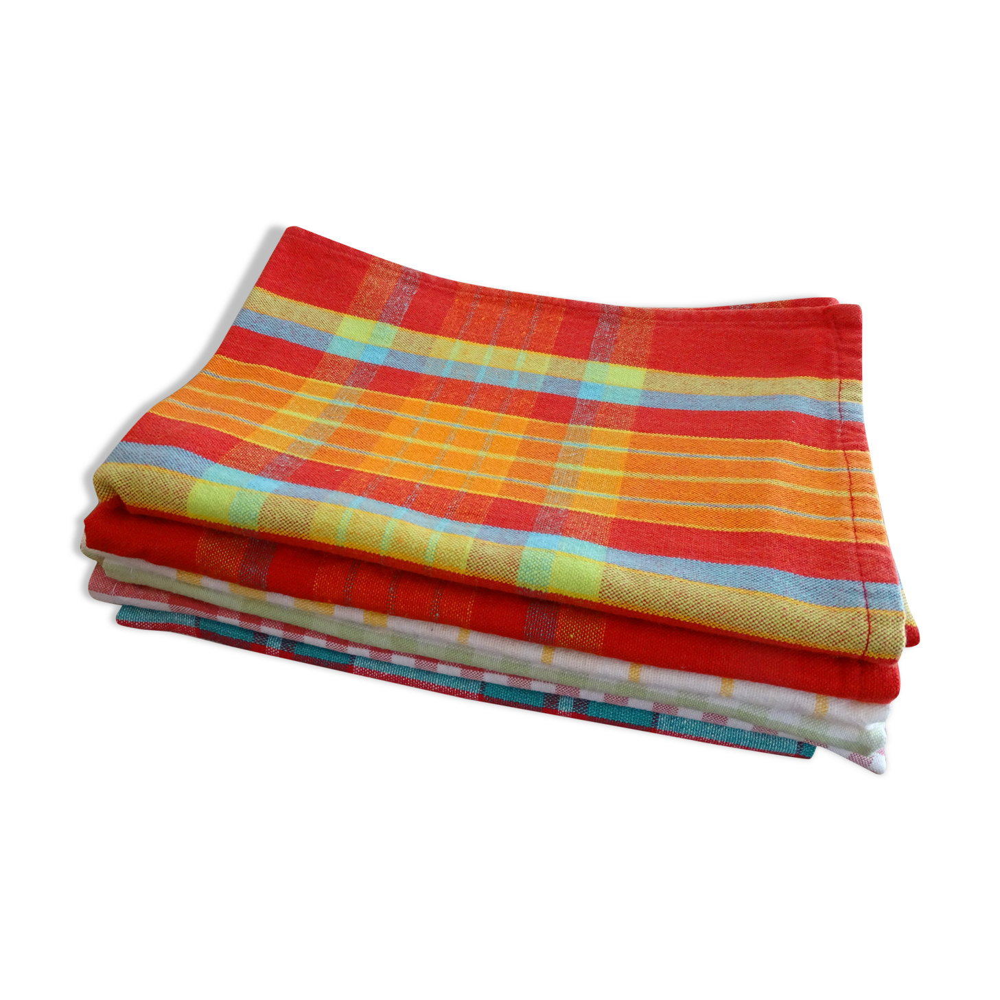 Lot 6 vintage multi-coloured plaid towels