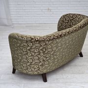 1960s, Danish curved 2-seater sofa, green furniture velour, beech wood.