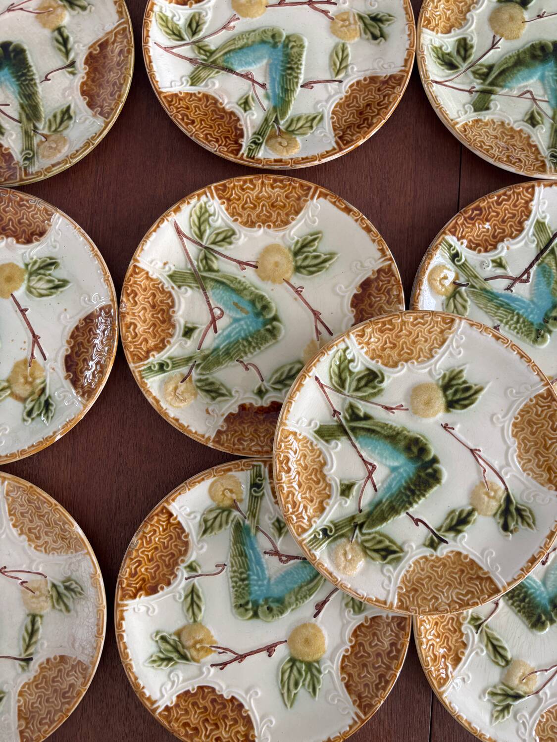 Set of 2 Salins Barbotine Plates - Vintage Parakeet Decor - service