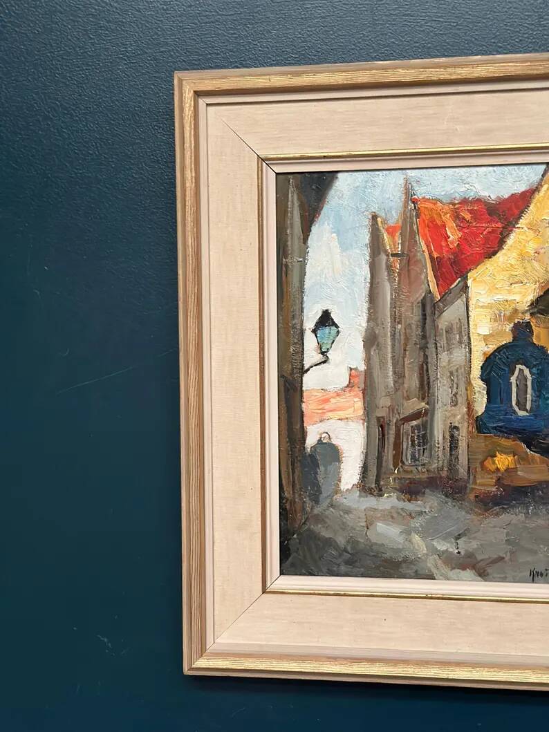 Original Swedish Oil on Panel - "Alley" by Knut Norman - Signed - Vintage and Framed - 59 × 46 cm (23.2" × 18.1")
