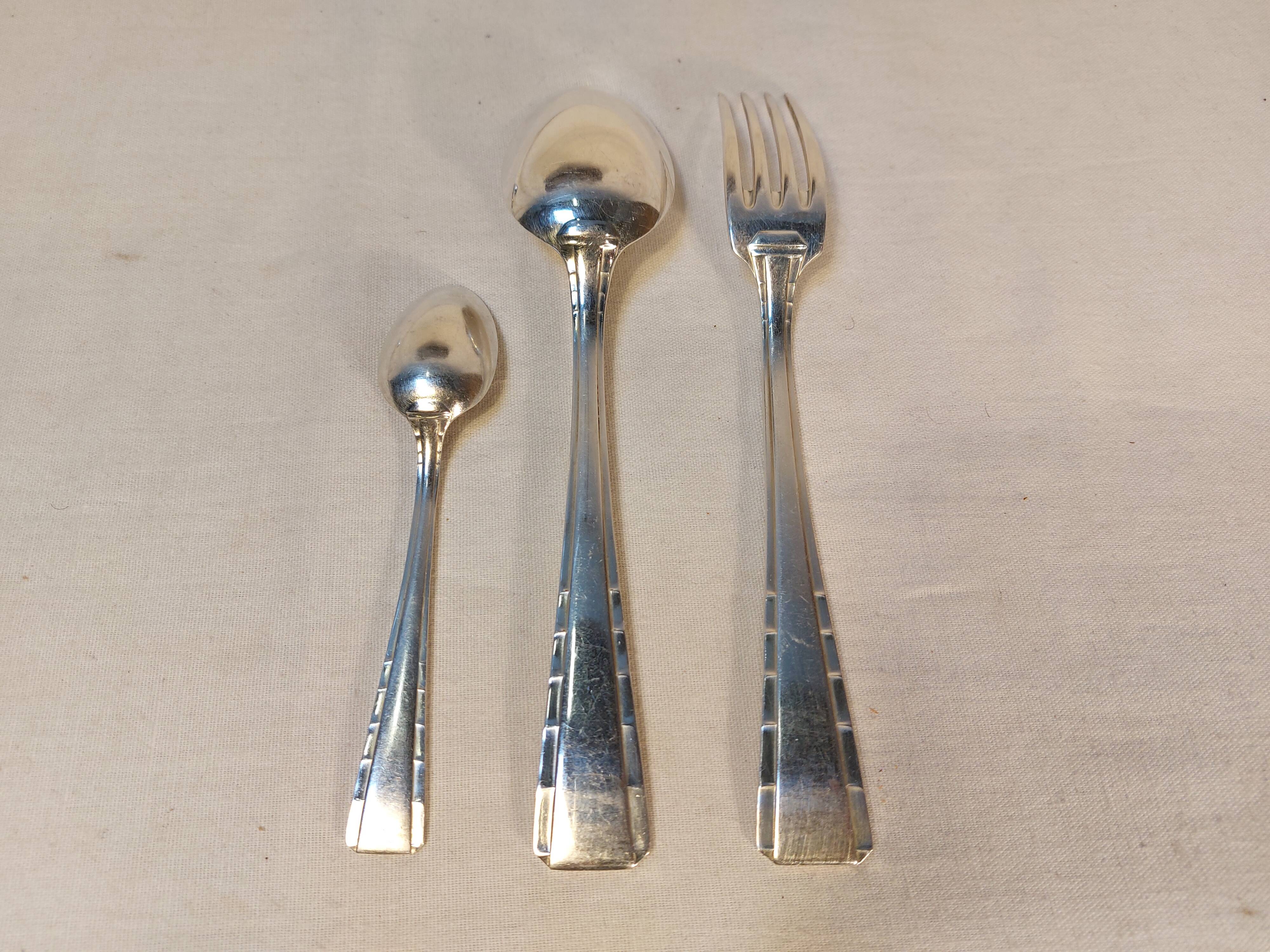 Silver metal cutlery series 18 pieces ERCUIS Art Deco motifs