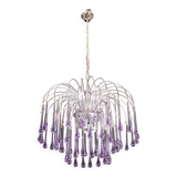 The Purple Crown, LArge Size Murano Chandelier Purple and Crystal Drops, 19
