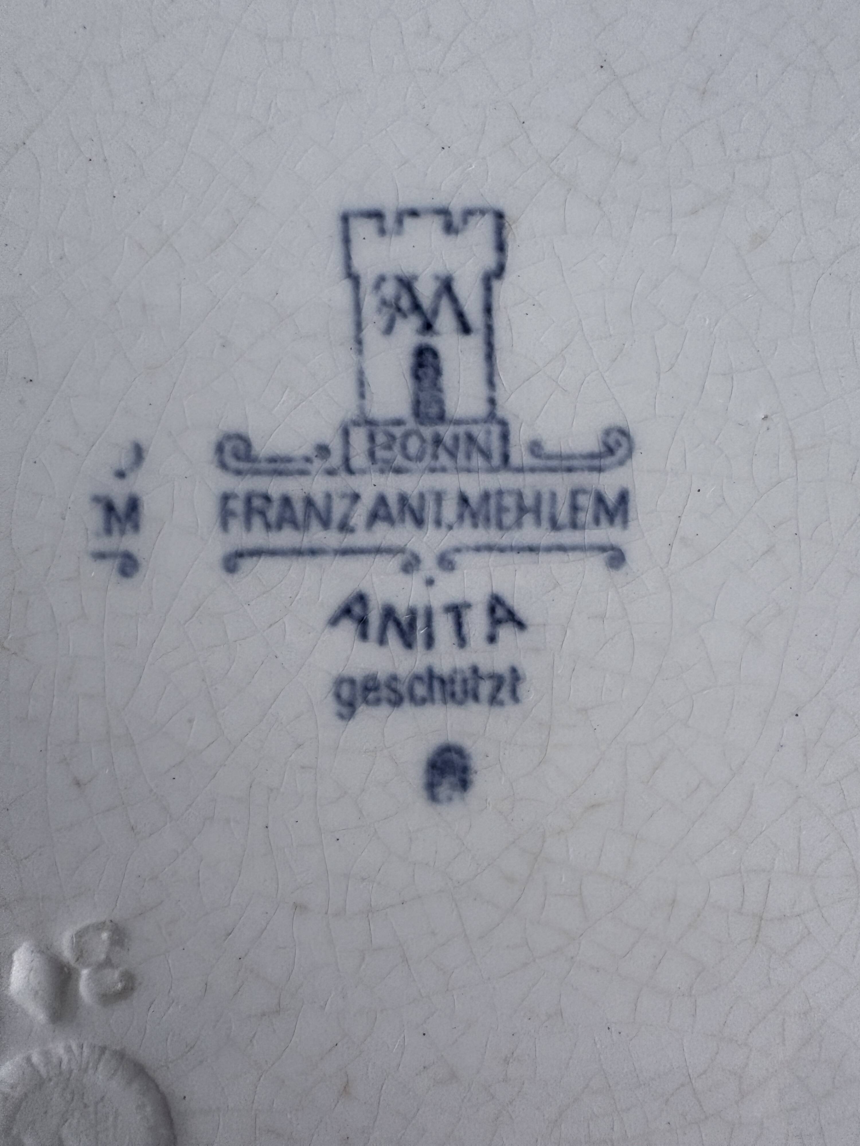 4 antique plates by Franz Anton Mehlem "Anita", antique porcelain