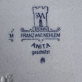 4 antique plates by Franz Anton Mehlem "Anita", antique porcelain
