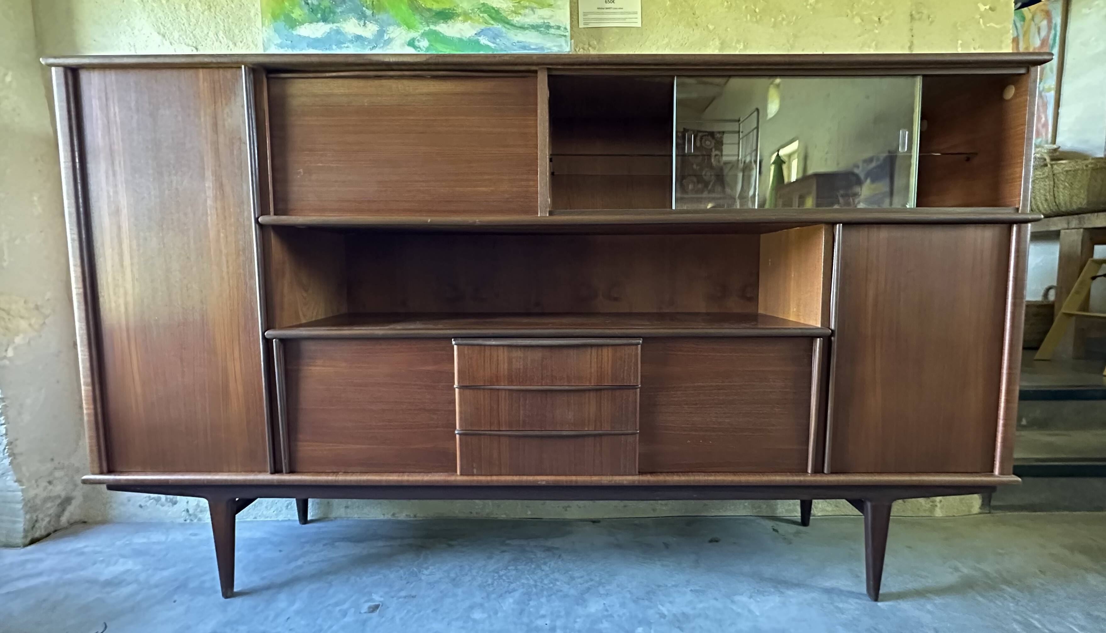 High sideboard or living room teak, vintage 1960s