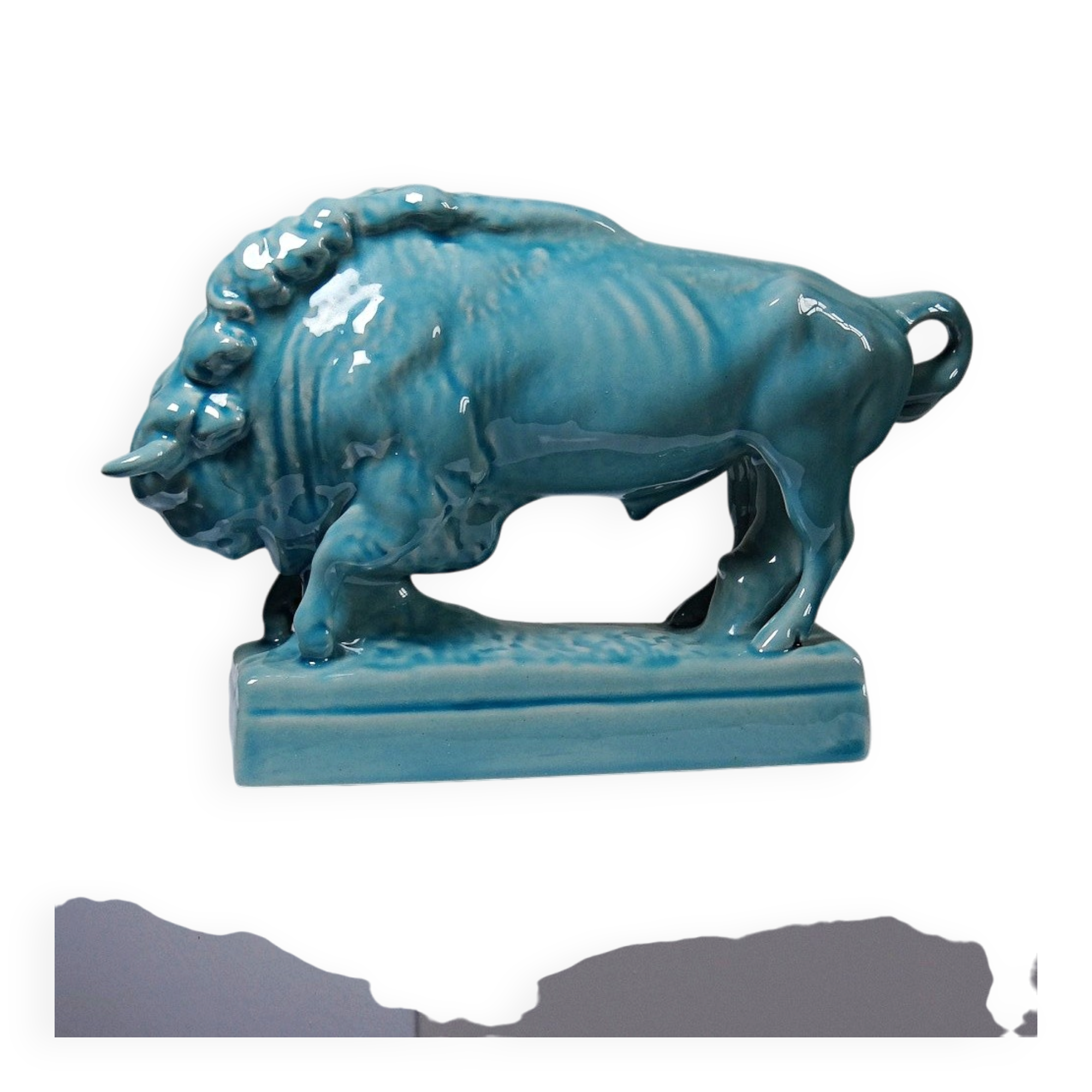 Bison Zsolnay in turquoise glazed earthenware, Hungary, 1940s-50s.
