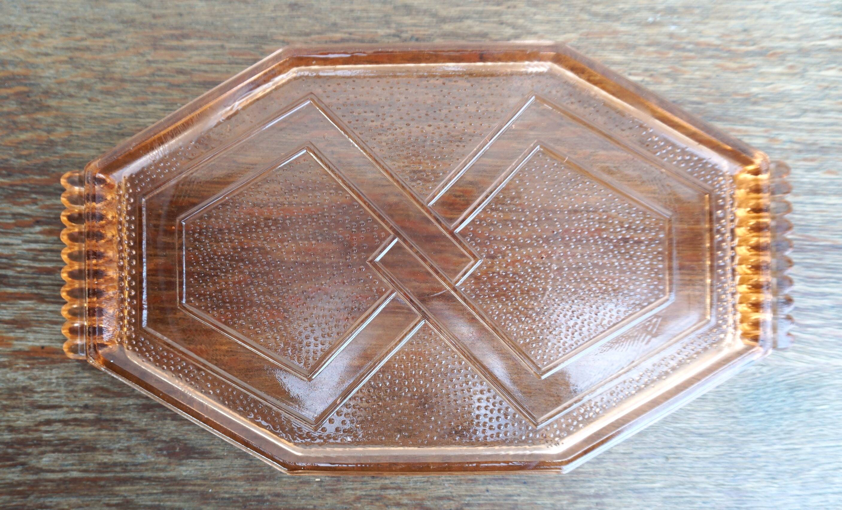 Art deco pink molded glass tray or dish