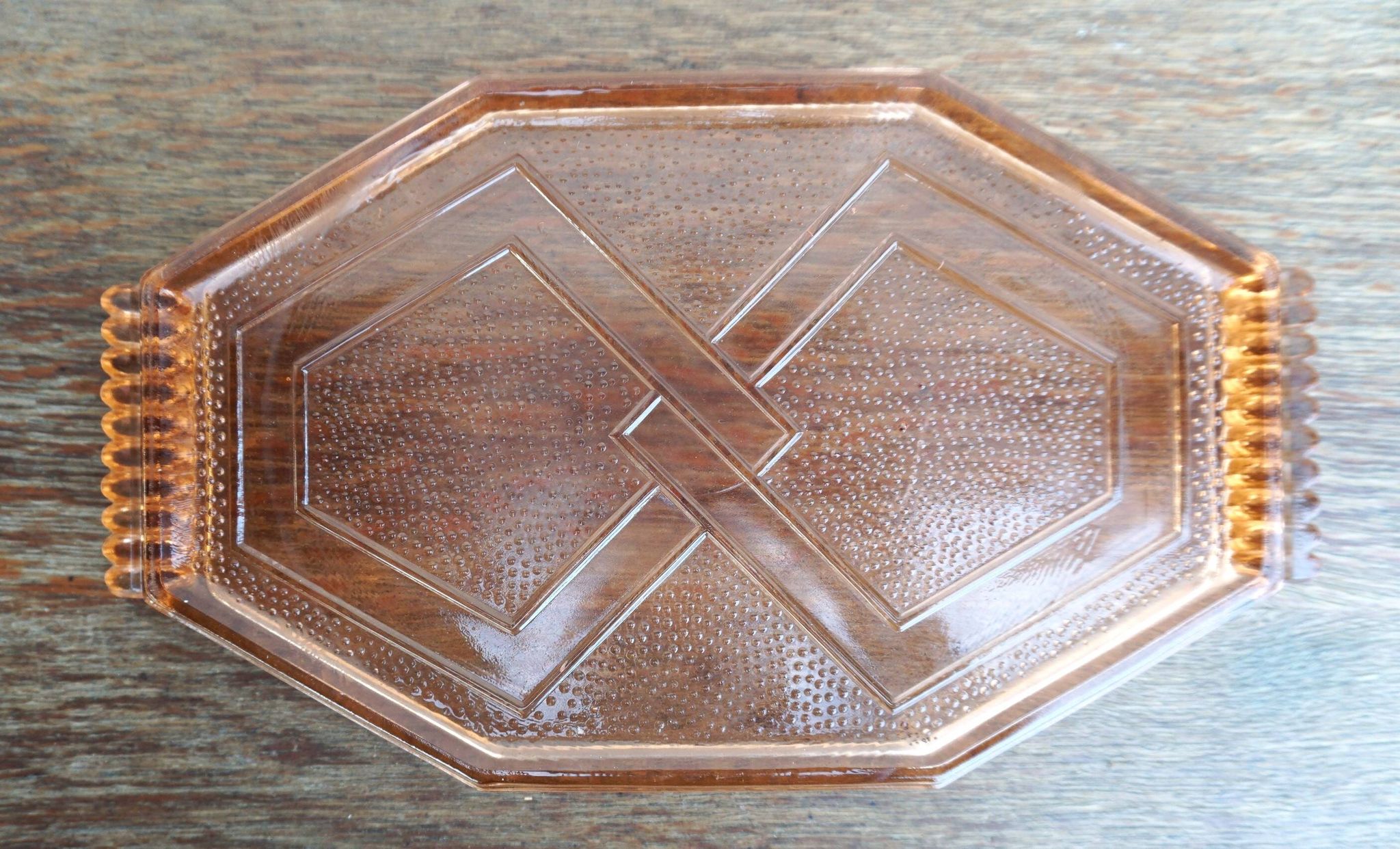 Art deco pink molded glass tray or dish