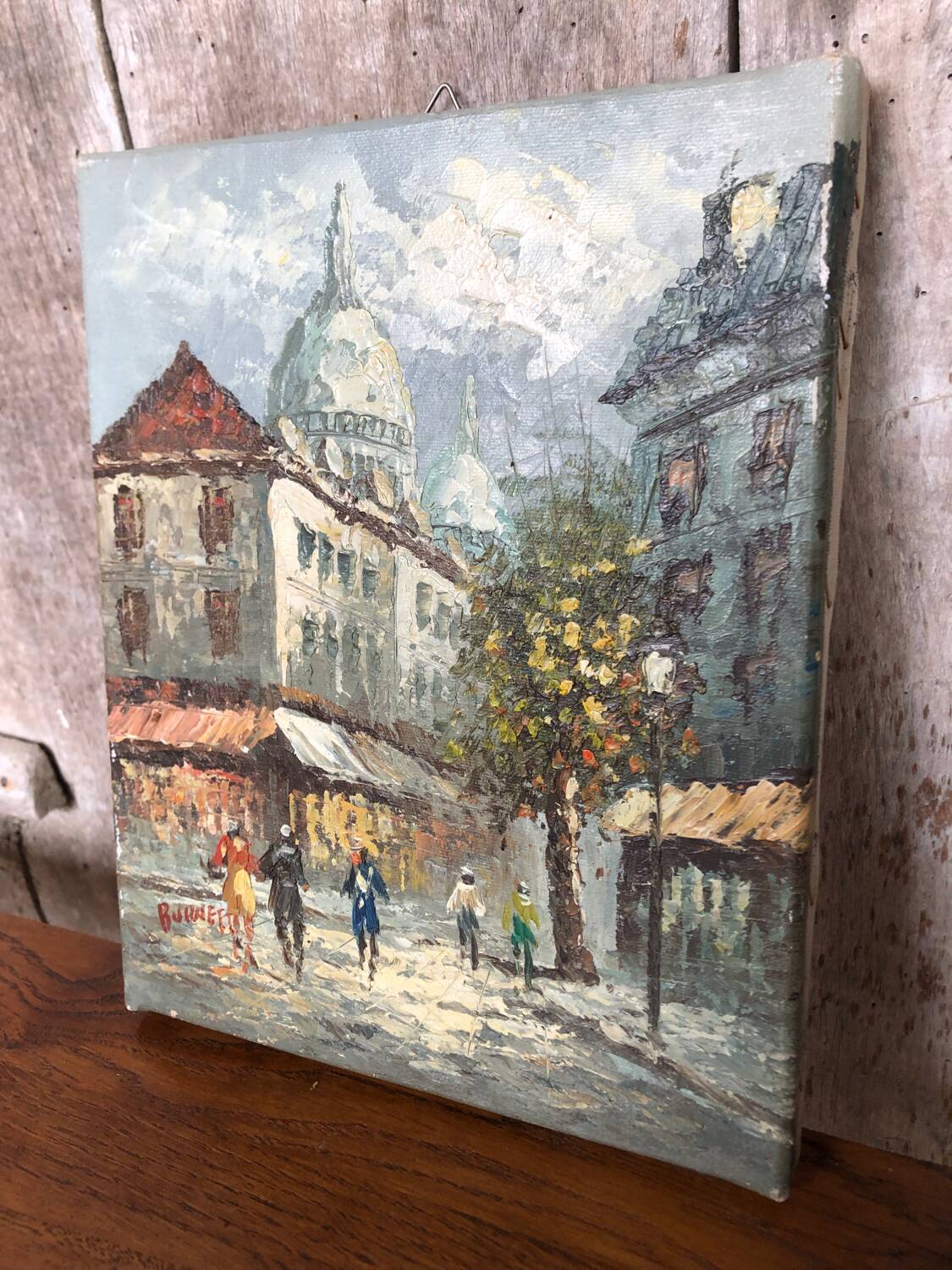 Old painting caroline burnett view of paris sacred heart oil on canvas