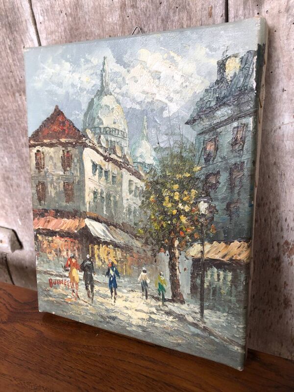 Ancien tableau caroline burnett vue paris sacré cœur huile sur toile