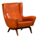 Illum Wikkelsø Wingback Armchair Model 110 in Cognac Leather, Denmark 1960s