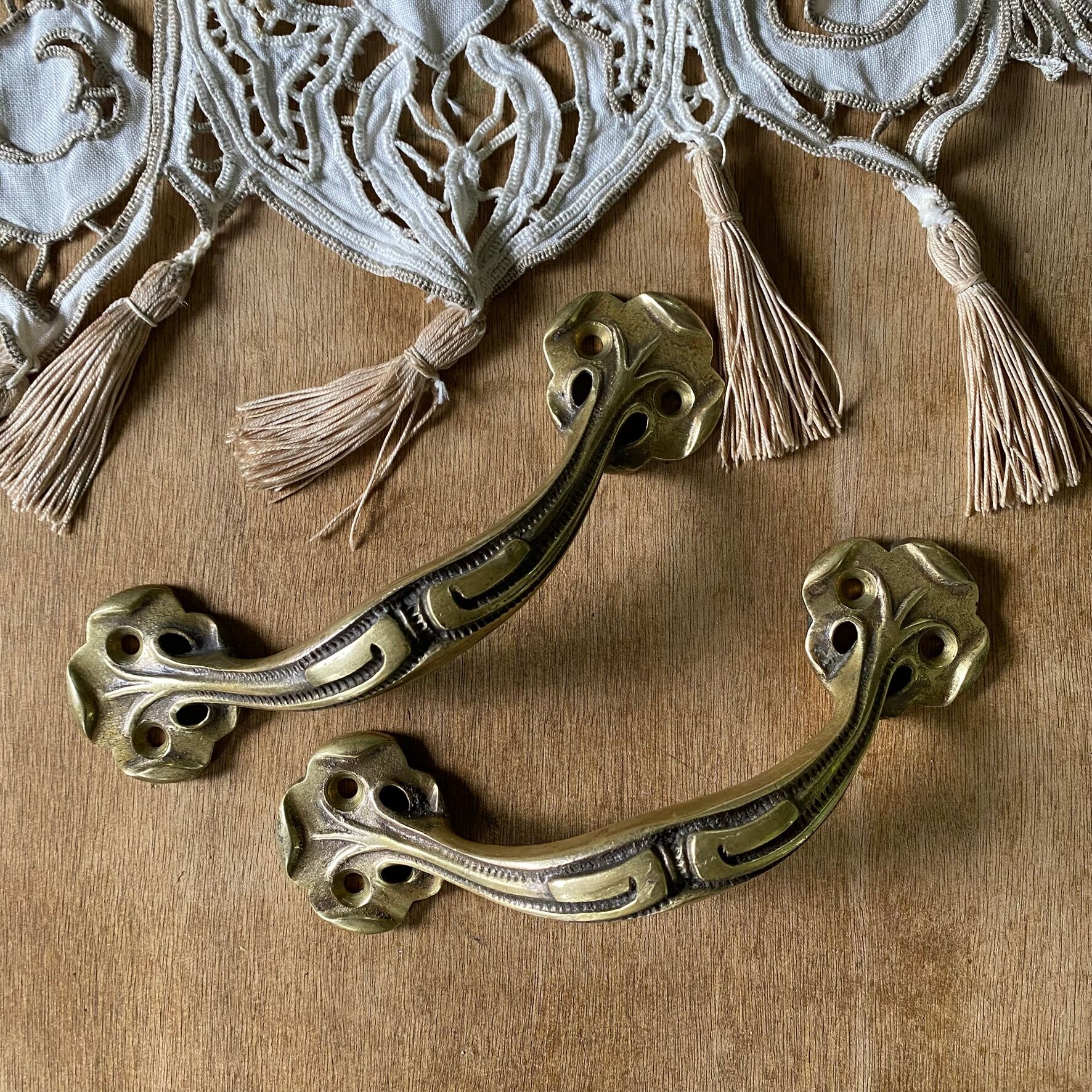 Pair of antique Art Nouveau brass handles