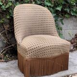 Fauteuil crapaud vintage en velours chocolat