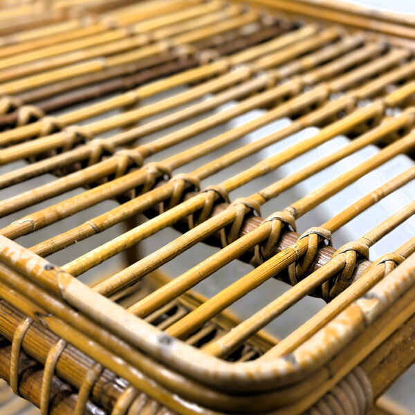 Chariot de bar vintage italien en rotin avec porte-bouteilles, années 1970