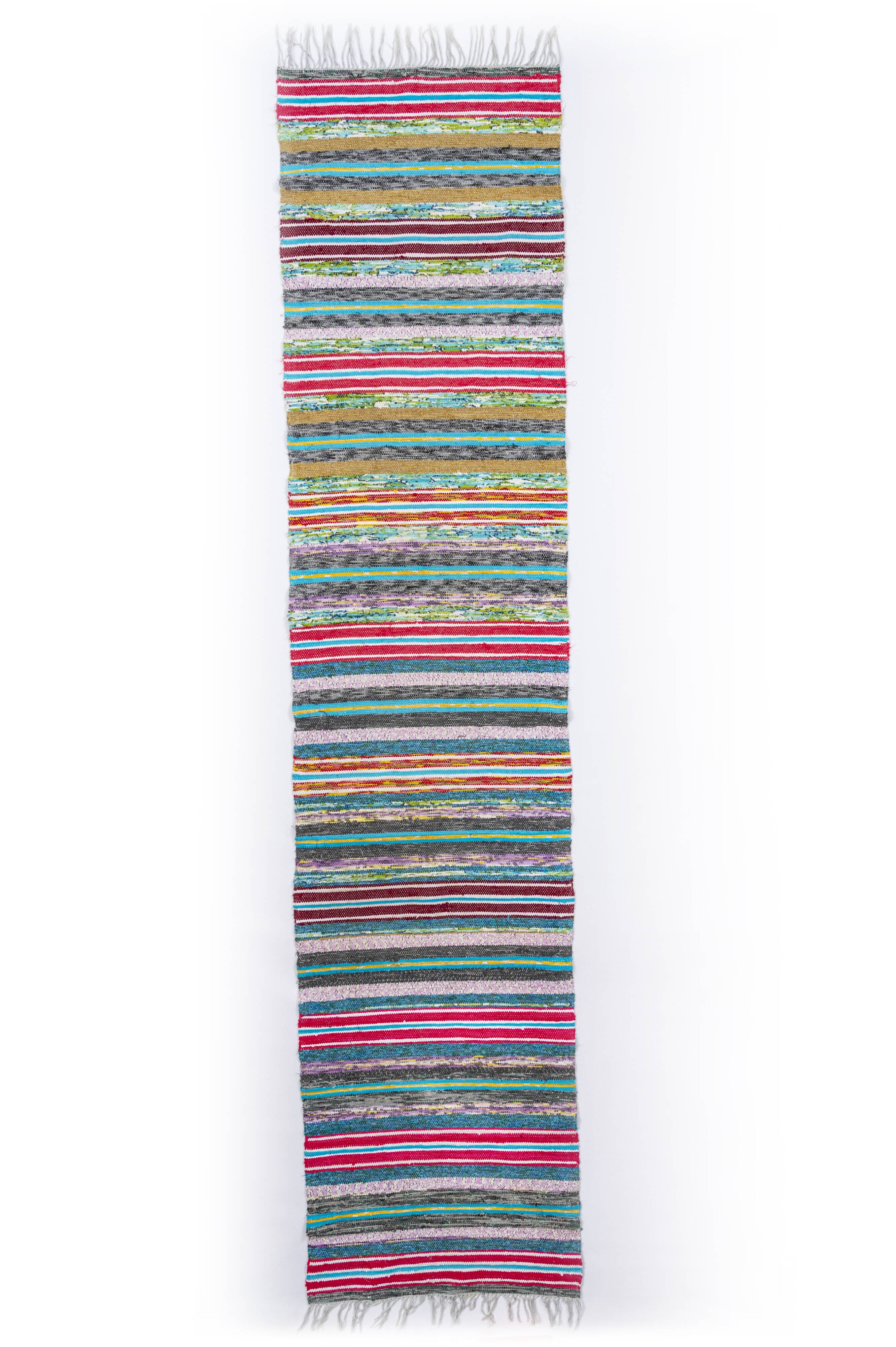 Scandinavian hand woven rag rug - gallery rug. 343/358 x 76 cm